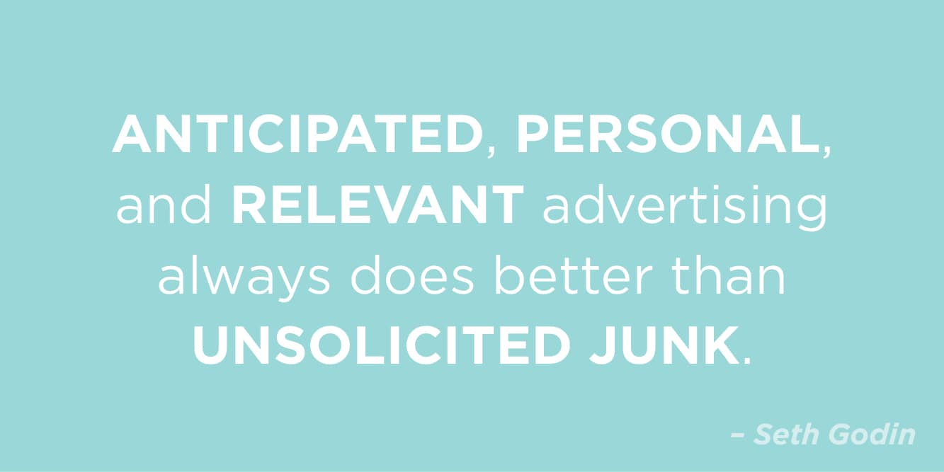 “Anticipated, personal, and relevant advertising always does better than unsolicited junk” by Seth Godin